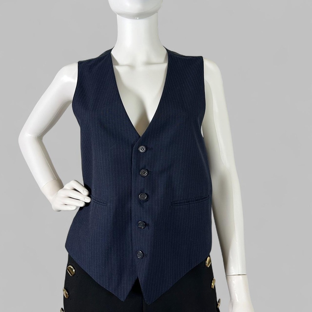 Navy Pinstripe Button Front Vest / Waistcoat